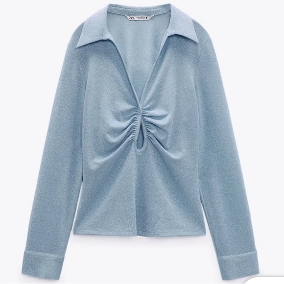NWT ZARA OPEN DETAIL RUCHED TOP BLUE SIZE XS 4437/040/406 - Picture 2 of 9
